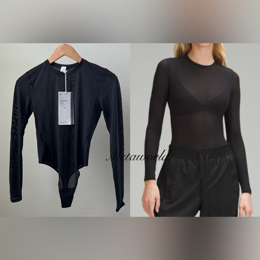 Lululemon Nulu Mesh Long-Sleeve Crewneck Bodysuit Black